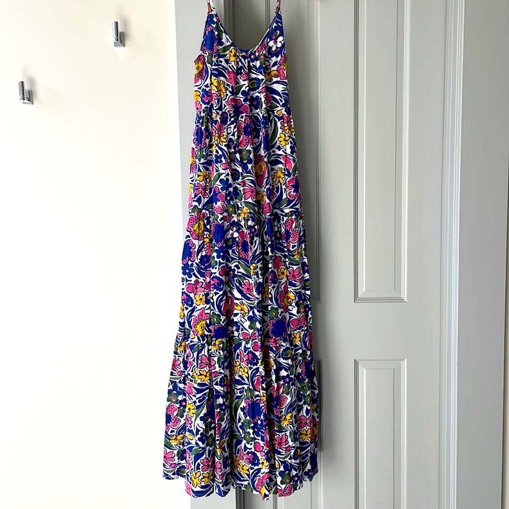 Roller Rabbit Blue Floral Maxi Dress with Pink & Yellow Accents